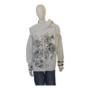 PRADA light gray printed trench jacket raincoat windbreaker with hood size 44